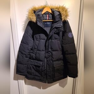 Black Puffer Jacket with Faux Fur Hood